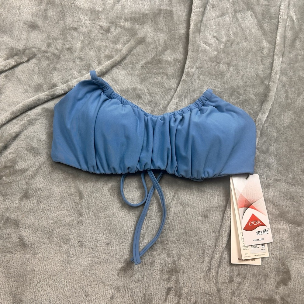 NWT Blue bikini top Calia Women's XS Scrunched Tie Back Bikini Top Tranquil Blue